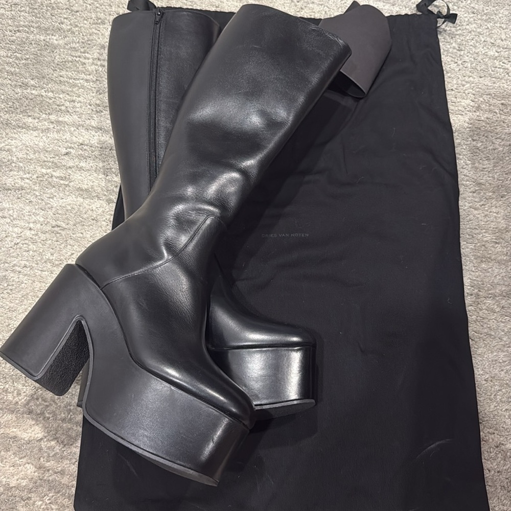 Dries Van Noten Women's Black Leather Platform Boots Size 39 1/2 - Picture 5 of 8
